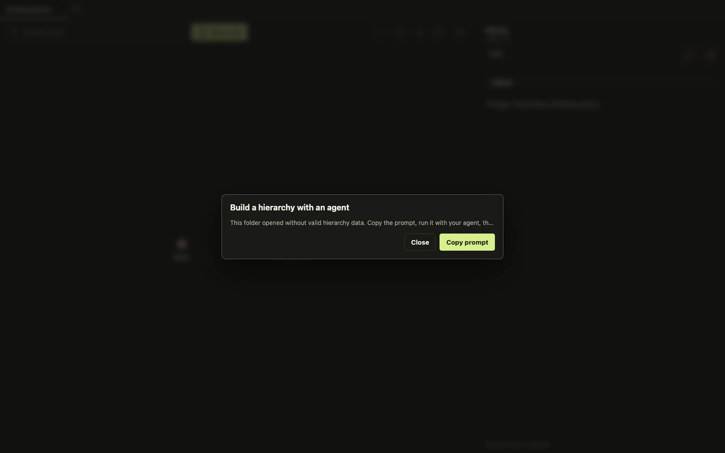 Apex Notes dialog asking the user to build a hierarchy with an agent.